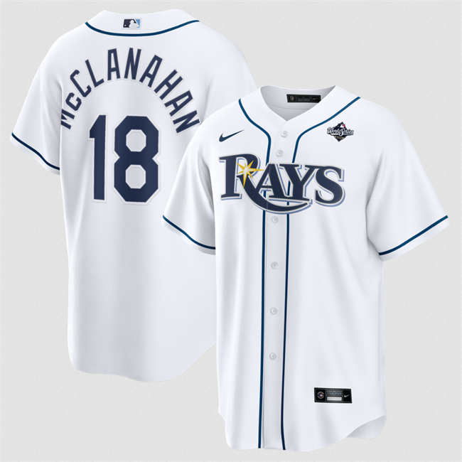 Men's White Tampa Bay Rays #18 Shane McClanahan 2026 World Series Home Cool Base Stitched Baseball Jersey